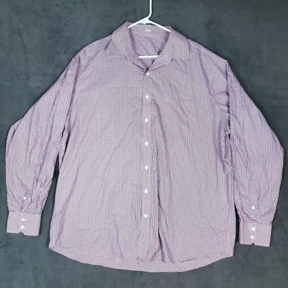 J.Hilburn Shirt Mens 3XL Red White Blue Gingham Long Sleeve Dress Shirt Classic